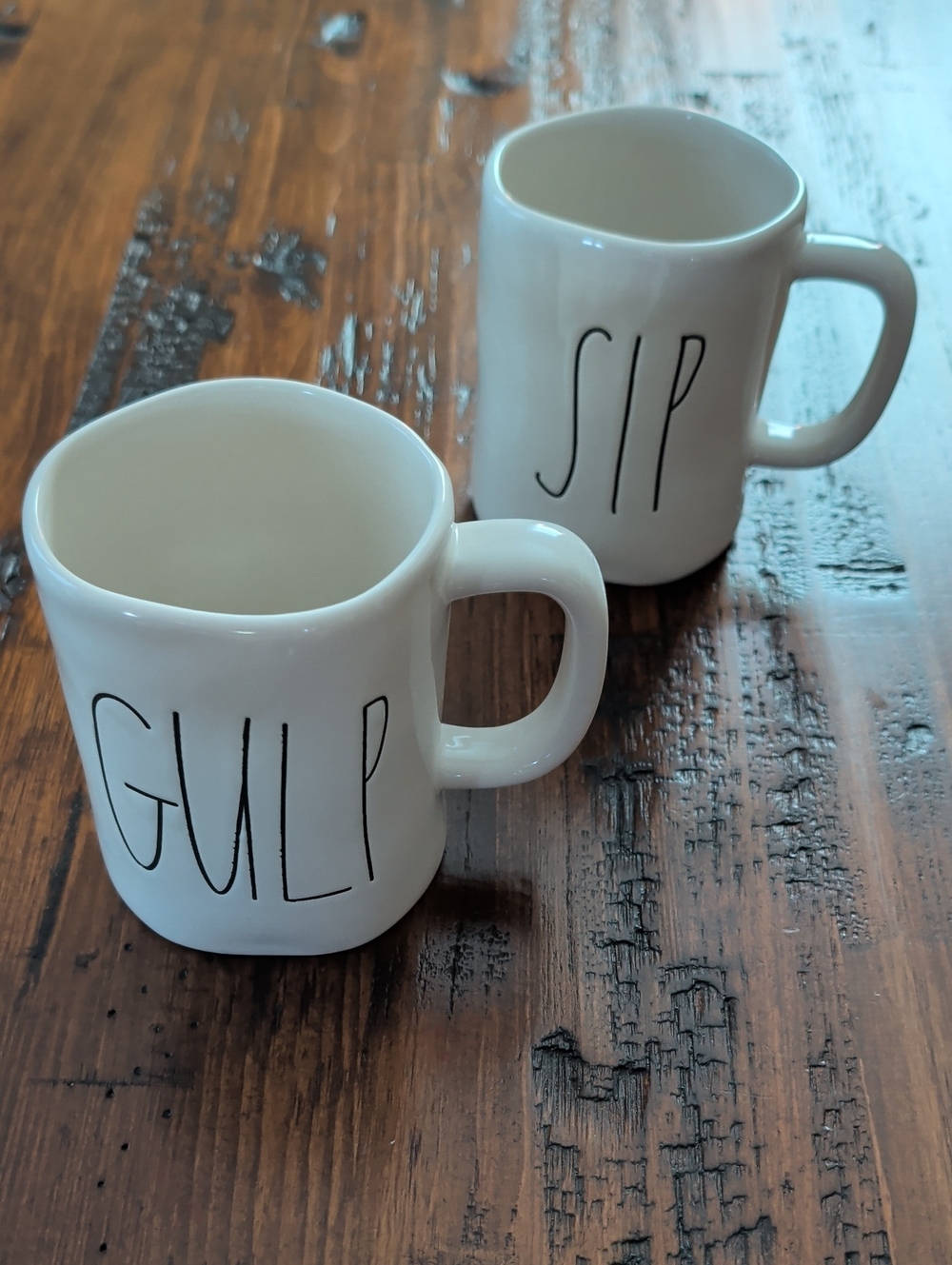 Magenta White Ceramic 'GULP' and 'SIP' Mug Set Rae Dunn Set of Two